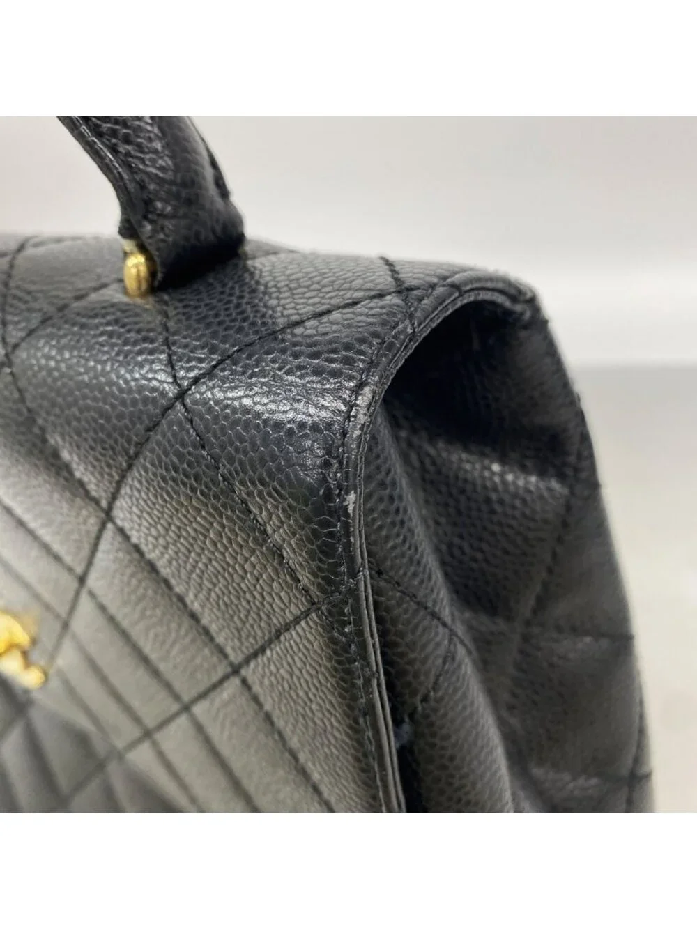 Chanel Handbag Quilted Caviar Leather Black Gold